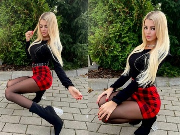 Świąteczna SPÓDNICZKA MINI w KRATKĘ obcisła OŁÓWKOWA na GUMCE ŚWIĘTA M/L