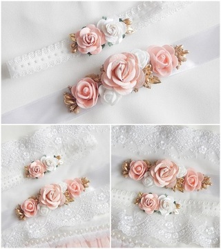 Kwiatowy zestaw do Chrztu OPASKA i PASEK do sukienki