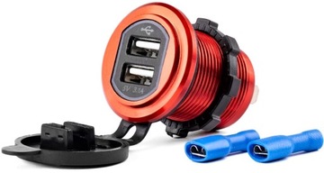 ŁADOWARKA SAMOCHODOWA DO MOTOCYKLA 2X USB QC AMiO
