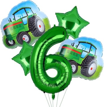 BALON FOLIOWY CYFRA SZEŚĆ 6 NA SZÓSTE URODZINY ZESTAW TRAKTOR KOPARKA