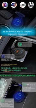 USB быстрое зарядное устройство QC3.0 + QC4.0 монтажная розетка 12/24В 5А 60Вт