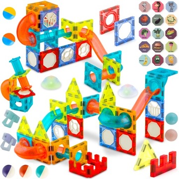 KLOCKI MAGNETYCZNE EDUKACYJNE KONSTRUKCYJNE UKŁADANKA 3D NAKLEJKI ZESTAW