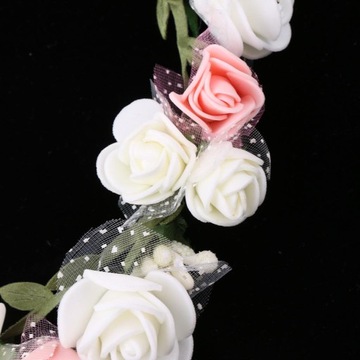 Damska girlanda do włosów dla nowożeńców z kwiatami. Damska girlanda dla nowożeńców z kwiatami w kolorze białym i różowym