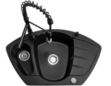 КУХОННЫЙ смеситель с 2 изливами, черный, мойка из гранита