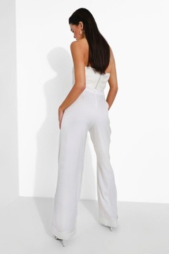 BOOHOO SPODNIE DAMSKIE ECRU ELEGANCKIE 36 S BCN