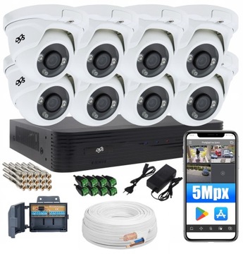 ZESTAW DO MONITORINGU 8 BIAŁYCH KAMER ANALOGOWYCH 5Mpx ZESTAW ANALOGOWY DVS