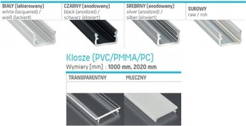PROFIL ALUMINIOWY NAWIERZCHNIOWY typ A biały do taśm LED 1m + KLOSZ