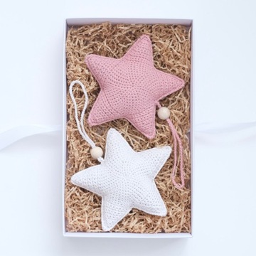 Gwiazdki Szydełkowe Na Choinkę, Dekoracja Pokoju, Prezent Baby Shower 2szt