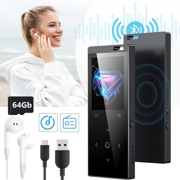 ODTWARZACZ MP3 Z BLUETOOTH, ODTWARZACZ MUZYCZNY PRZENOŚNY Z 64GB PAMIĘCIĄ