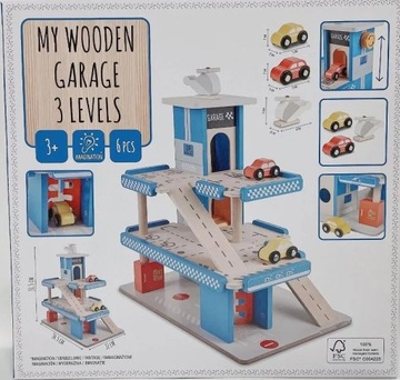 GARAŻ PARKING 3-POZIOMOWY DREWNIANY AUTKA HELIKOPTER WOODEN