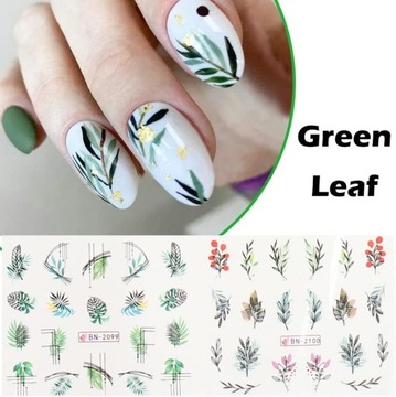 ВОДНЫЕ НАКЛЕЙКИ для украшения ногтей, лист из 12 рисунков, украшения из летних листьев