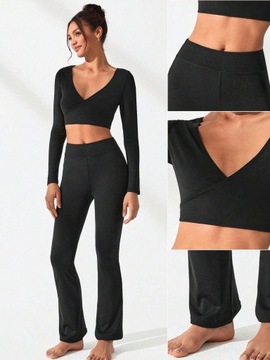 КОМПЛЕКТ ЧЕРНЫХ СПОРТИВНЫХ БРЮК С ДЛИННЫМ РУКАВОМ НА ЭЛАСТИКЕ SHEIN M