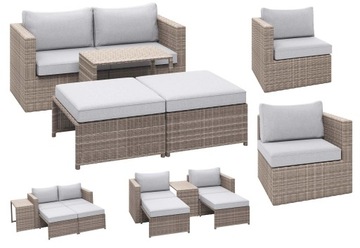 5W1 ZESTAW MEBLI OGRODOWYCH STÓŁ FOTELE RATTAN
