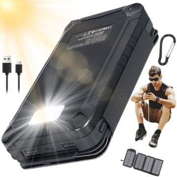 Solární Powerbanka 16000 Mah Se 4 Solárními Panely A Led Svítilnou