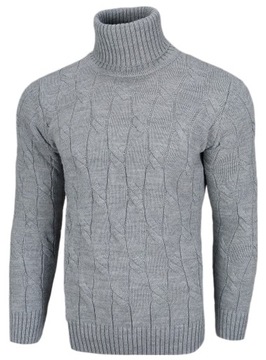 Sweter męski Golf gruby Ciepły Miły w dotyku Zimowy Szary r. XL