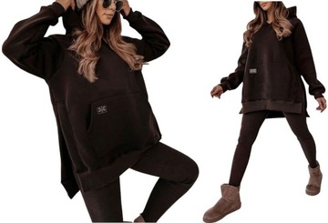 KOMPLET DRESOWY BLUZA KAPTUR LEGGINSY PRĄŻKOWANE M