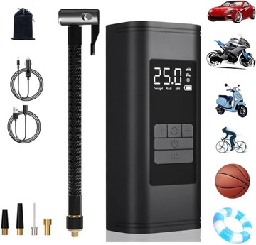 PRZENOŚNA SPRĘŻARKI POWIETRZA 6000MAH DO SAMOCHODU ROWERU PIŁKI