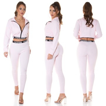 DR57 RÓŻOWY KOMPLET BLUZA LEGGINSY GUMA S/M