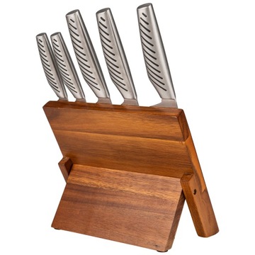 ZESTAW NOŻY KUCHENNYCH KOMPLET OSTRE NOŻE 5 SZT BLOK MAGNETYCZNY NA NOŻE