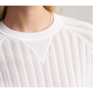 Sweter SUPERDRY modny kobiecy biały ażurowy bawełniany luźny r.S