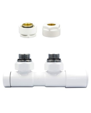 Zawór kątowy reg. Twins biały 50mm+Cu15 Prawy