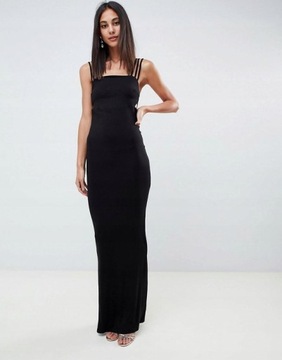 ASOS Tall czrna suknia maxi ramiączka 38 M