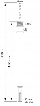 ADAPTER do OTWORNIC PRZEDŁUŻKA 450mm M22x2.0 KORONKI SDS PLUS do BETONU