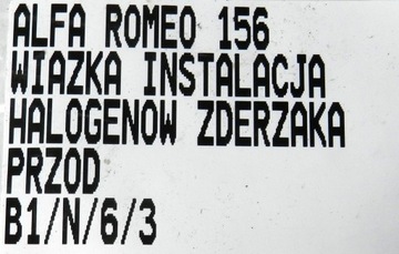 ALFA ROMEO 156 97-03 SVAZEK INSTALACE MLHOVKY NÁRAZNÍKU PŘEDNÍ