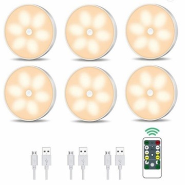 6x CZUJNIKEM RUCHU LED LAMPKA ŁADOWALNY + PILOT