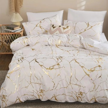 LUKSUSOWY KOMPLET POŚCIELI WHITE MARBLE GOLD VEINED +2 POSZEWKI NA