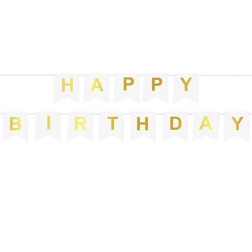 BANER Girlanda napis Happy Birthday biała urodziny