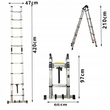 ЛЕСТНИЦА ДВУХСТОРОННЯЯ СКЛАДНАЯ, 4,2М, ТЕЛЕСКОПИЧЕСКАЯ СО СТАБИЛЬНЫМ ОРГАНАЙЗЕРОМ ДЛЯ ИНСТРУМЕНТОВ