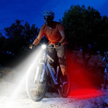 МОЩНАЯ ВЕЛОСИПЕДНАЯ ЛАМПА ПЕРЕДНЯЯ ЗАДНЯЯ СВЕТОДИОДНАЯ АККУМУЛЯТОРНАЯ USB ДЛЯ ВЕЛОСИПЕДА + КАБЕЛЬ