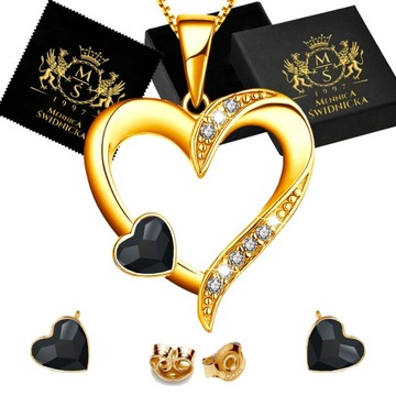 Złoty Komplet Biżuterii Srebro 925 Kolczyki i Naszyjnik Złote Serce Prezent
