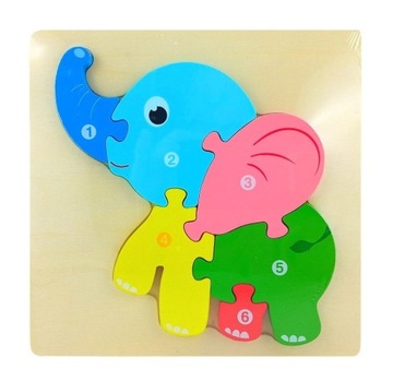 DREWNIANA UKŁADANKA PUZZLE MONTESSORI SŁONIK