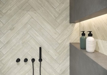 Płytki jodełka do salonu, kuchni, łazienki 60x11 Giornata bianco GAT.1
