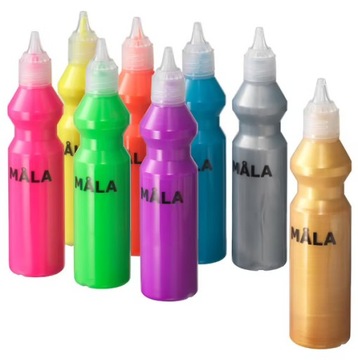 IKEA farby MALA fluorescencyjne FARBA brokat 8szt