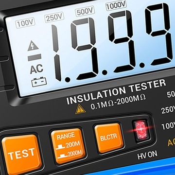 Мультиметр сопротивления изоляции в футляре для хранения. Синий мегаомметр.