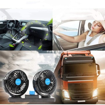 WENTYLATOR SAMOCHODOWY 12V PODWÓJNA GŁOWICA OBROTOWA 360 STOPNI DO POJAZDU