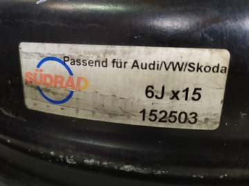 4× DISK OCELOVÝ SUDRAD AUDI A3 SEAT LEON SKODA OCTAVIA VW GOLF 6.0" X 15" 5X100 ET 38