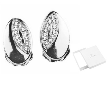 MAŁE KLIPSY SREBRNE Z KRYSZTAŁAMI SWAROVSKI OWALNE PRZY UCHU DELIKATNE