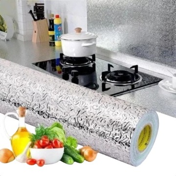 FOLIA SAMOPRZYLEPNA OCHRONNA DO KUCHNI NA ŚCIANĘ ALUMINIOWA KUCHENNA OKLEJ