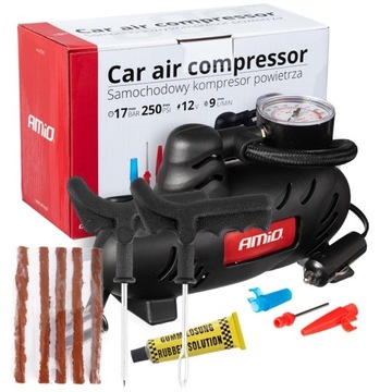 Kompresor samochodowy 12V + zestaw do naprawy opon