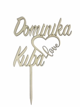 TOPPER SLUBNY PARA MLODA NA TORT drewniany serce