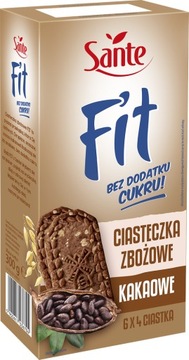 Ciasteczka zbożowe KAKAOWE BEZ CUKRU Kruche Chrupiące FIT CIASTKA Sante