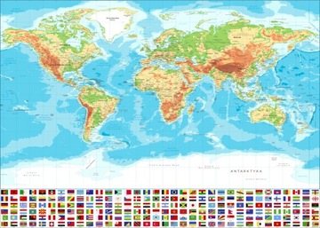 MATA ochronna podkładka mata na biurko mapa świata flagi PO POLSKU