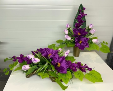 Stroik na cmentarz kwiaty sztuczne na grób kompozycja kwiatowa komplet K1FR