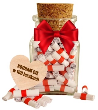 WALENTYNKI Dzień Kobiet KOCHAM CIĘ w 100 językach Słoik GRAWER na prezent