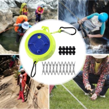 Выдвижная бельевая веревка 10 пряжек 20 зажимов Зеленый