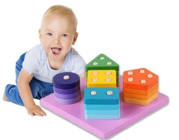 MONTESSORI DREWNIANA UKŁADANKA KLOCKI KSZTAŁTY FIGURY SORTER 5 KWADRATOWE